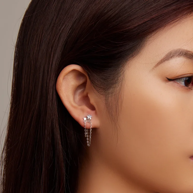 (imagem para) Pandora Style Star Tassel Hanging Earrings - BSE709 - Visualizar 7