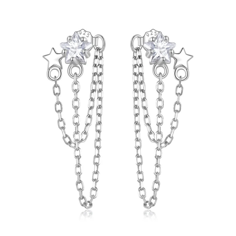 (imagem para) Pandora Style Star Tassel Hanging Earrings - BSE709