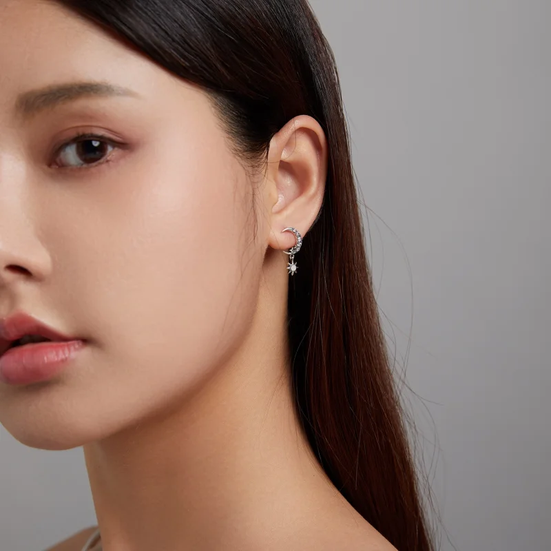 (imagem para) Pandora Style Wear Stars and Wear Moon Hanging Earrings - SCE1239 - Visualizar 6