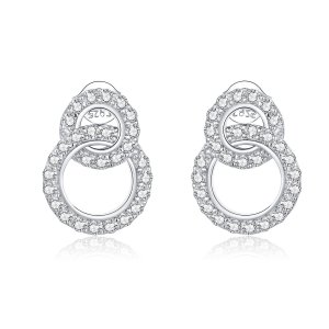 Brincos Petit Dazzling Double Rings estilo Pandora - BSE388 Brincos Petit Dazzling Double Rings estilo Pandora - BSE388