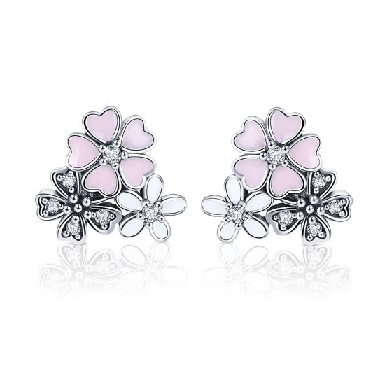 Brincos Petit Margaridas e flores de cerejeira estilo Pandora - SCE400  Clique na imagem para fechar