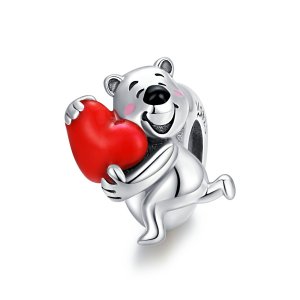 Charm Urso polar com coração estilo Pandora - SCC1610 Charm Urso polar com coração estilo Pandora - SCC1610