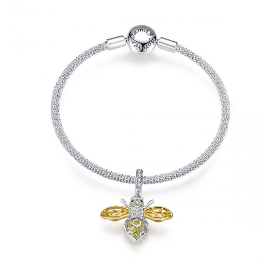 Bracelete estilo Pandora Rígido Abelha - SCB830  Clique na imagem para fechar