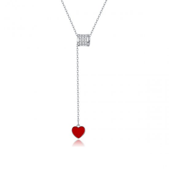 Colar Coração Vermelho Amoroso estilo Pandora - SCN424  Clique na imagem para fechar