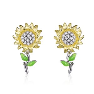 Brincos Petit Dois tons Girassol estilo Pandora - SCE919 Brincos Petit Dois tons Girassol estilo Pandora - SCE919