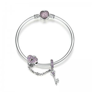 Bracelete estilo Pandora Rígido Chave e fechadura de coração - SCB820 Bracelete estilo Pandora Rígido Chave e fechadura de coração - SCB820