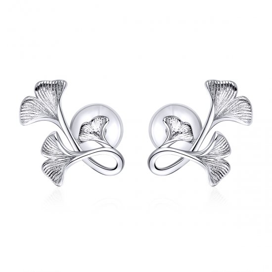 Brincos Petit Folha de ginkgo estilo Pandora - BSE328  Clique na imagem para fechar