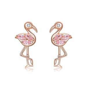 Brincos Petit Flamingos estilo Pandora Rose - BSE120 Brincos Petit Flamingos estilo Pandora Rose - BSE120