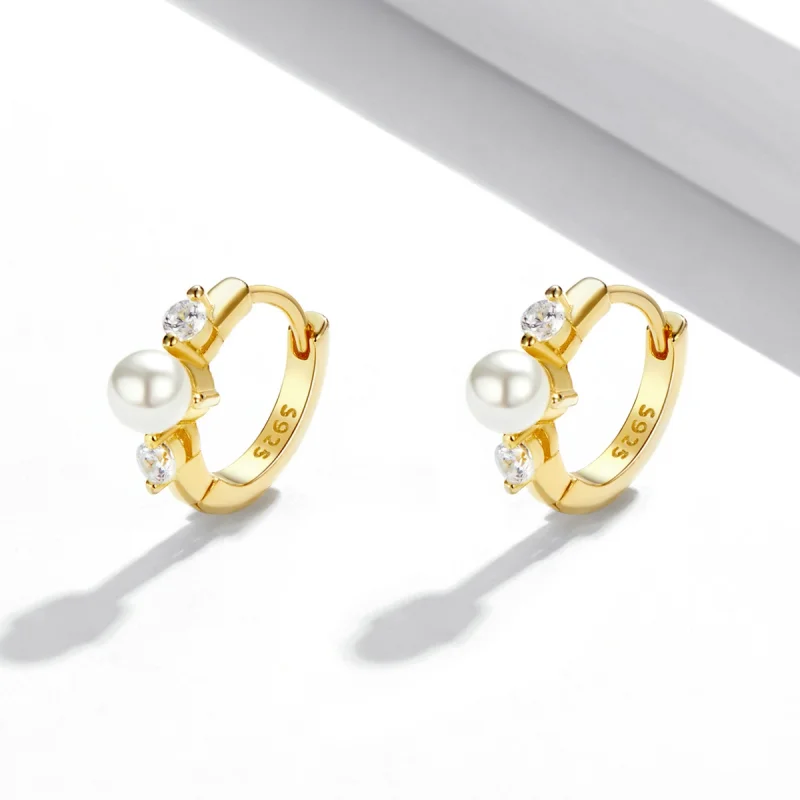 (imagem para) Pandora Style Bead Zircon Hoop Earrings - SCE1254 - Visualizar 2