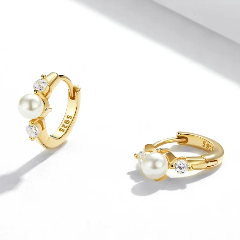 (imagem para) Pandora Style Bead Zircon Hoop Earrings - SCE1254 - Visualizar 3