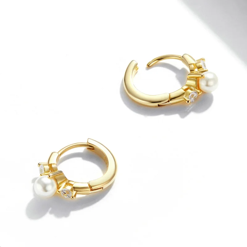 (imagem para) Pandora Style Bead Zircon Hoop Earrings - SCE1254 - Visualizar 4