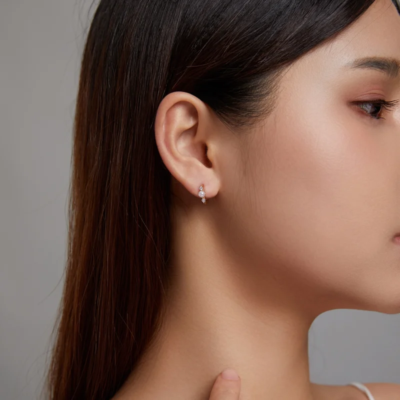 (imagem para) Pandora Style Bead Zircon Hoop Earrings - SCE1254 - Visualizar 5