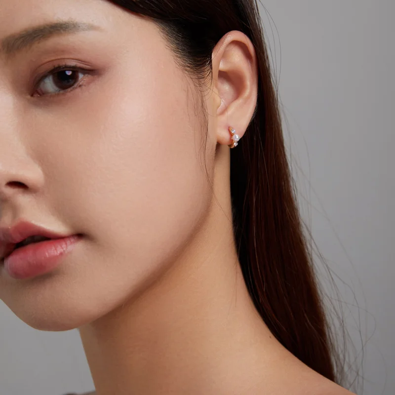 (imagem para) Pandora Style Bead Zircon Hoop Earrings - SCE1254 - Visualizar 6