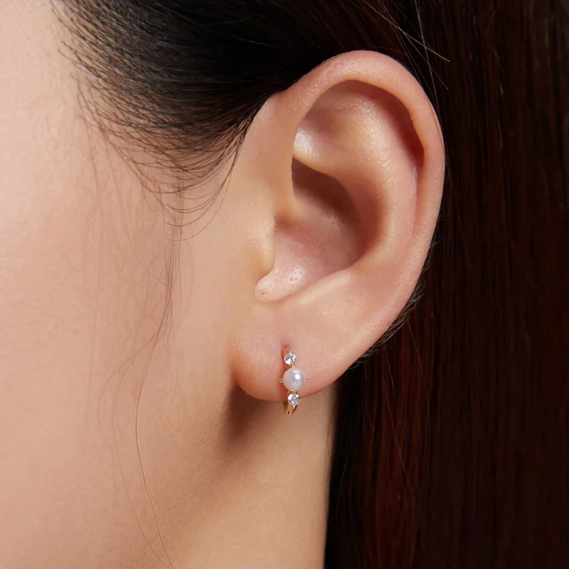 (imagem para) Pandora Style Bead Zircon Hoop Earrings - SCE1254 - Visualizar 7