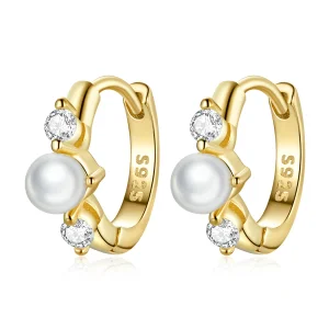 (imagem para) Pandora Style Bead Zircon Hoop Earrings - SCE1254