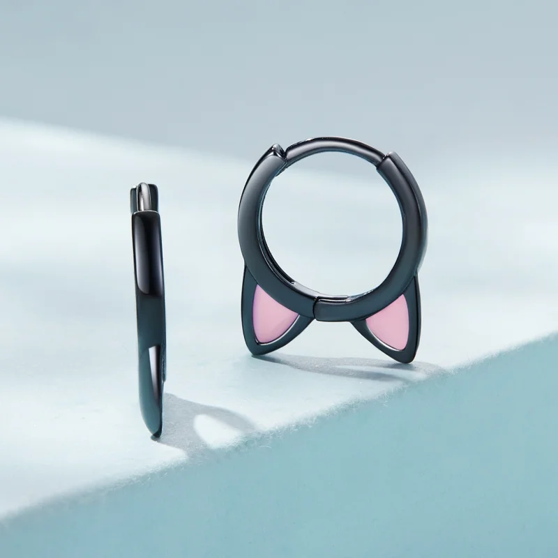 (imagem para) Pandora Style Black Cat Ears Hoop Earrings - SCE1515 - Visualizar 2