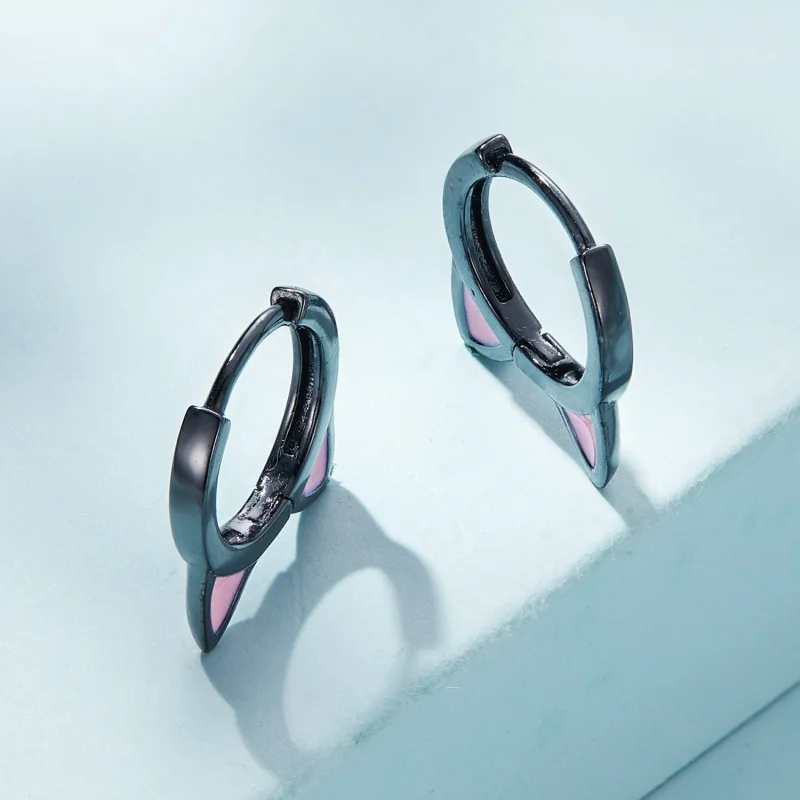 (imagem para) Pandora Style Black Cat Ears Hoop Earrings - SCE1515 - Visualizar 3