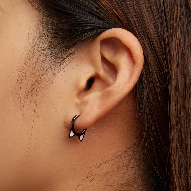 (imagem para) Pandora Style Black Cat Ears Hoop Earrings - SCE1515 - Visualizar 7