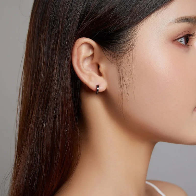 (imagem para) Pandora Style Black Gold Hoop Earrings - SCE1230 - Visualizar 5