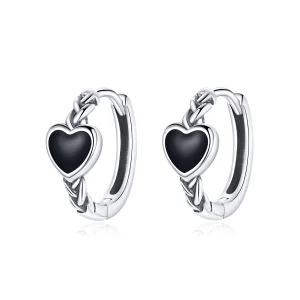 (imagem para) Pandora Style Black Heart Hoop Earrings - BSE456