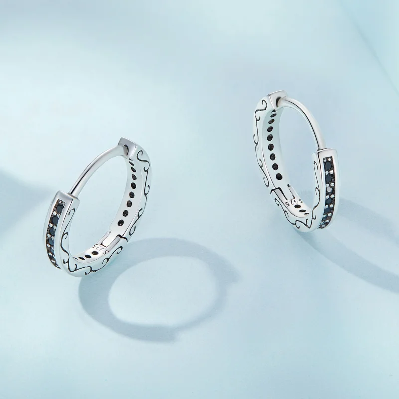 (imagem para) Pandora Style Black Zircon Hoop Earrings - SCE1522 - Visualizar 3