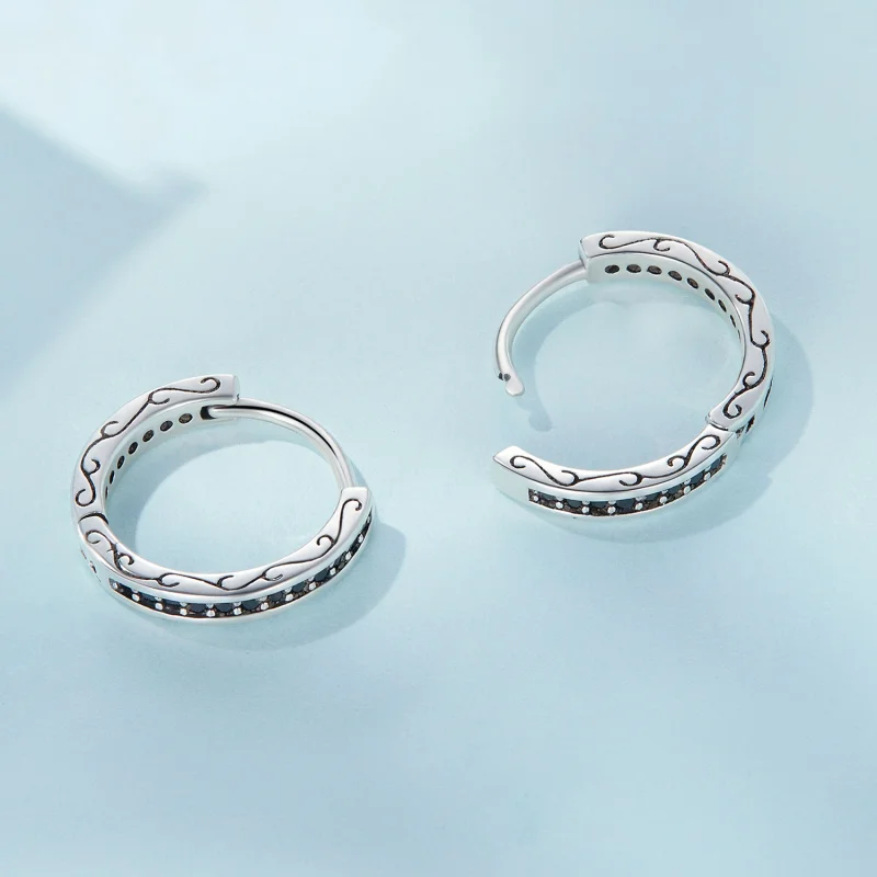 (imagem para) Pandora Style Black Zircon Hoop Earrings - SCE1522 - Visualizar 4