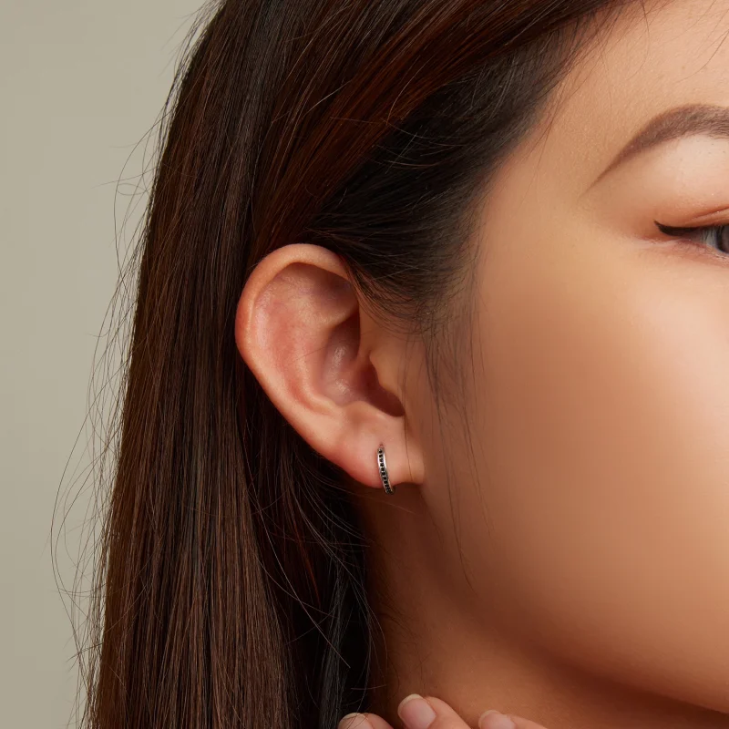 (imagem para) Pandora Style Black Zircon Hoop Earrings - SCE1522 - Visualizar 5