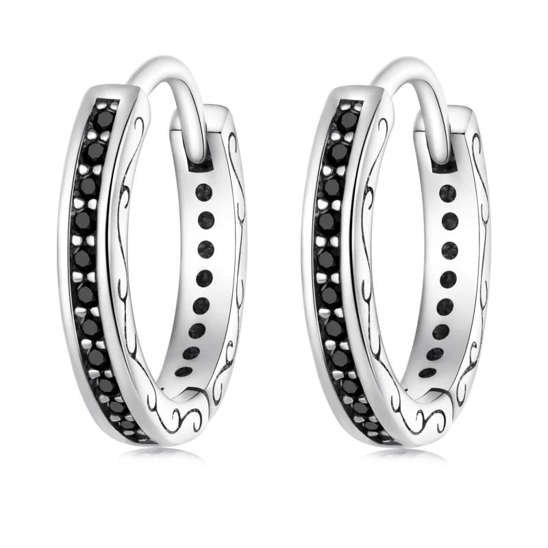 (imagem para) Pandora Style Black Zircon Hoop Earrings - SCE1522