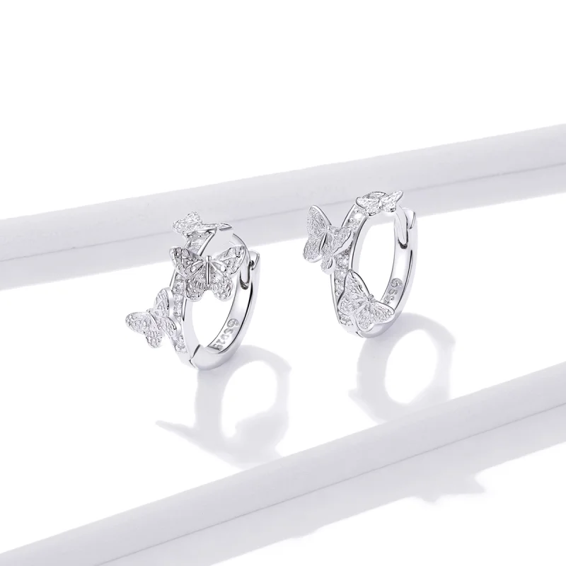 (imagem para) Pandora Style Butterflies Flying Hoop Earrings - BSE445 - Visualizar 2