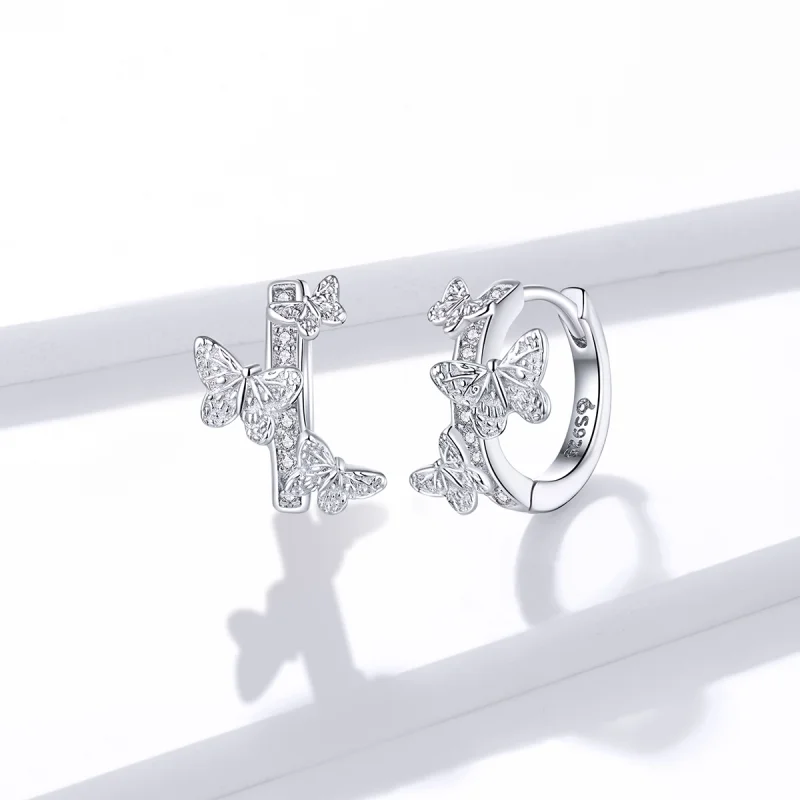 (imagem para) Pandora Style Butterflies Flying Hoop Earrings - BSE445 - Visualizar 4