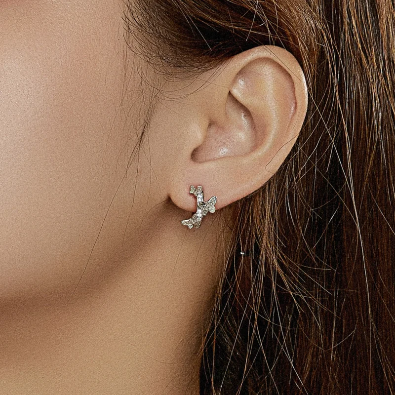 (imagem para) Pandora Style Butterflies Flying Hoop Earrings - BSE445 - Visualizar 6