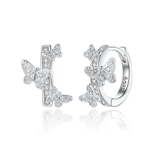 (imagem para) Pandora Style Butterflies Flying Hoop Earrings - BSE445