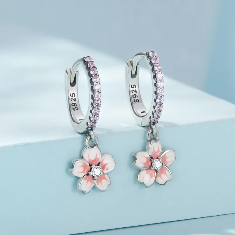 (imagem para) Pandora Style Cherry Blossoms Hoop Earrings - SCE1509 - Visualizar 2