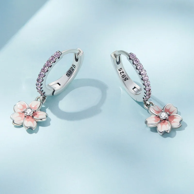 (imagem para) Pandora Style Cherry Blossoms Hoop Earrings - SCE1509 - Visualizar 3