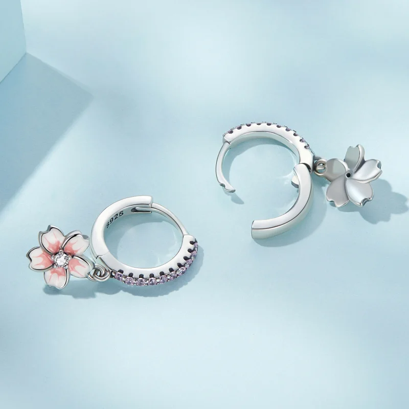 (imagem para) Pandora Style Cherry Blossoms Hoop Earrings - SCE1509 - Visualizar 4