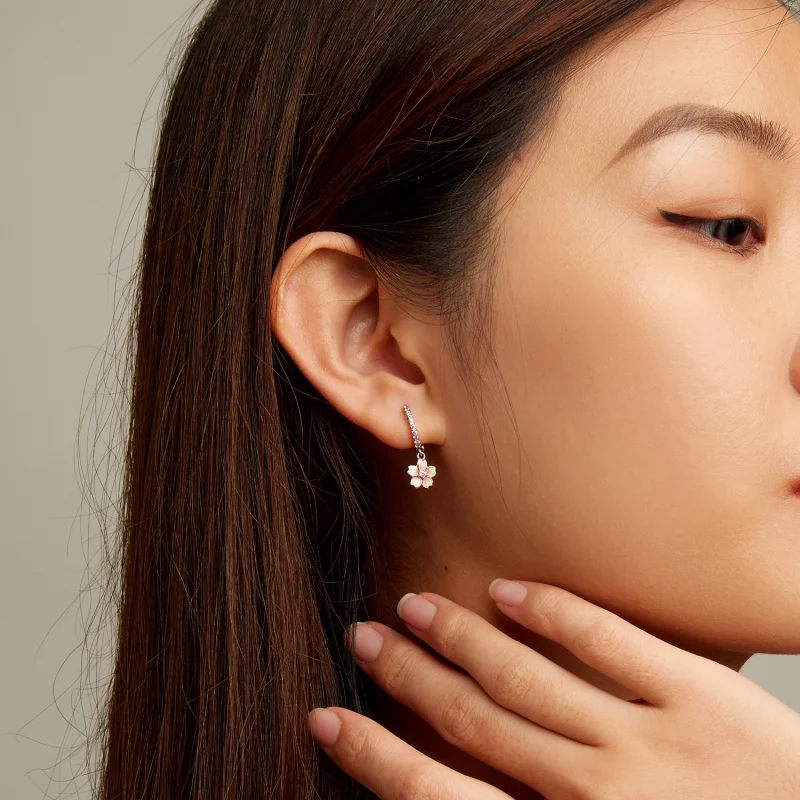 (imagem para) Pandora Style Cherry Blossoms Hoop Earrings - SCE1509 - Visualizar 5