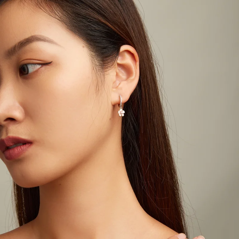 (imagem para) Pandora Style Cherry Blossoms Hoop Earrings - SCE1509 - Visualizar 6