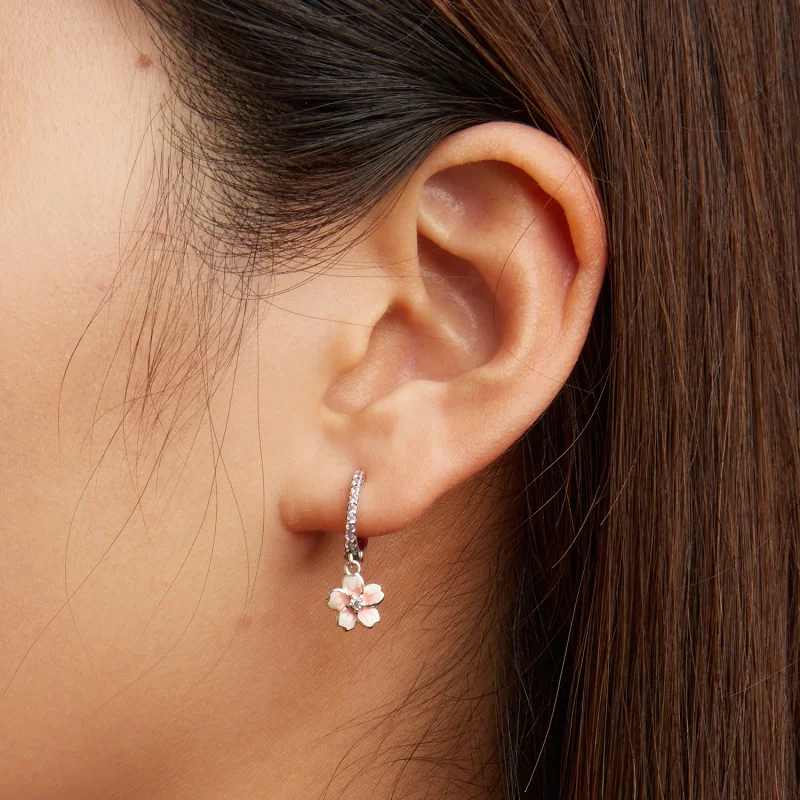 (imagem para) Pandora Style Cherry Blossoms Hoop Earrings - SCE1509 - Visualizar 7