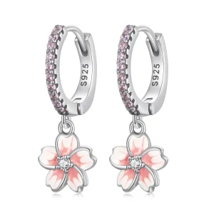 (imagem para) Pandora Style Cherry Blossoms Hoop Earrings - SCE1509