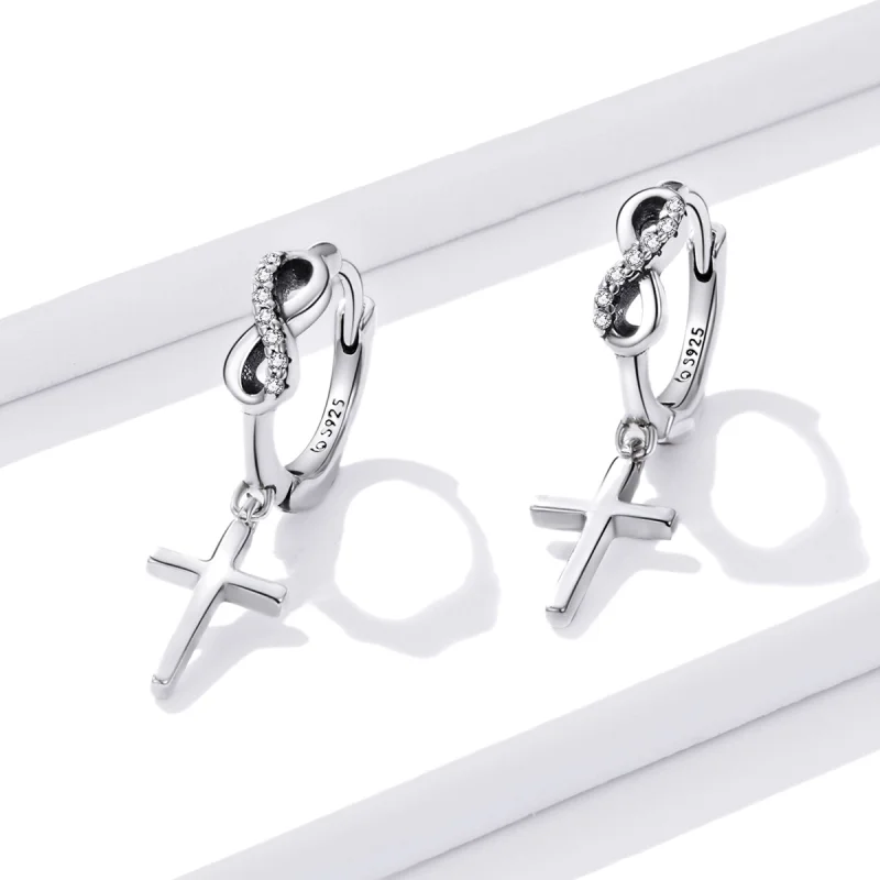 (imagem para) Pandora Style Creative Cross Hoop Earrings - BSE474 - Visualizar 2