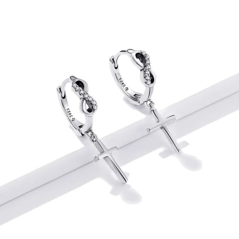 (imagem para) Pandora Style Creative Cross Hoop Earrings - BSE474 - Visualizar 3