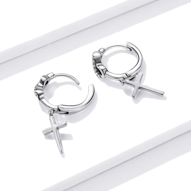 (imagem para) Pandora Style Creative Cross Hoop Earrings - BSE474 - Visualizar 4