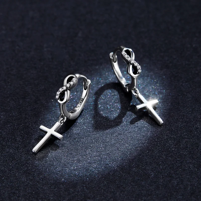 (imagem para) Pandora Style Creative Cross Hoop Earrings - BSE474 - Visualizar 5