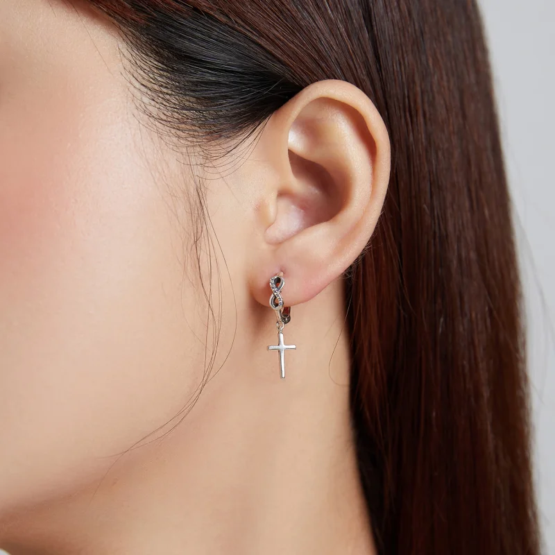 (imagem para) Pandora Style Creative Cross Hoop Earrings - BSE474 - Visualizar 6
