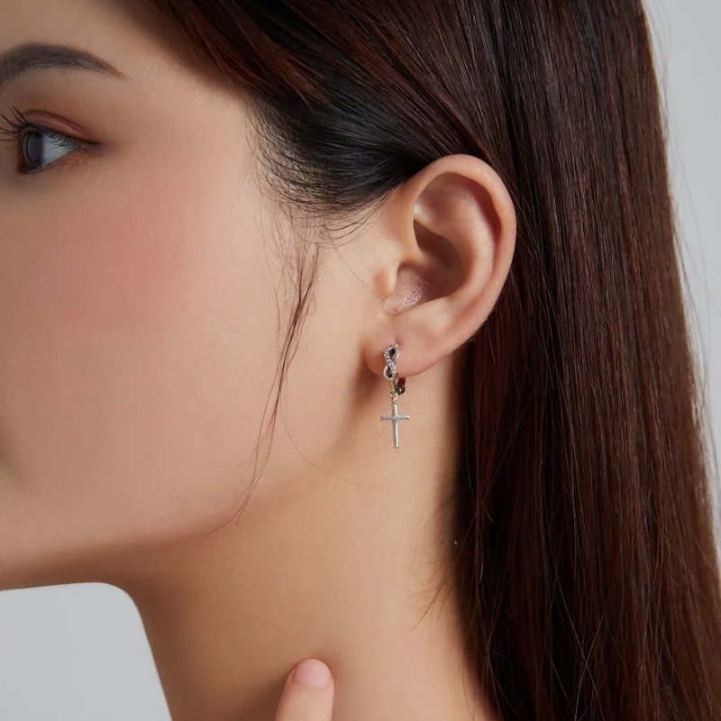 (imagem para) Pandora Style Creative Cross Hoop Earrings - BSE474 - Visualizar 7