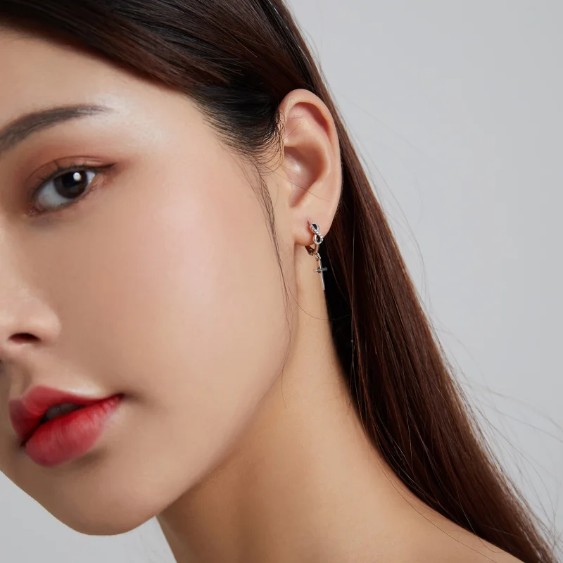 (imagem para) Pandora Style Creative Cross Hoop Earrings - BSE474 - Visualizar 8