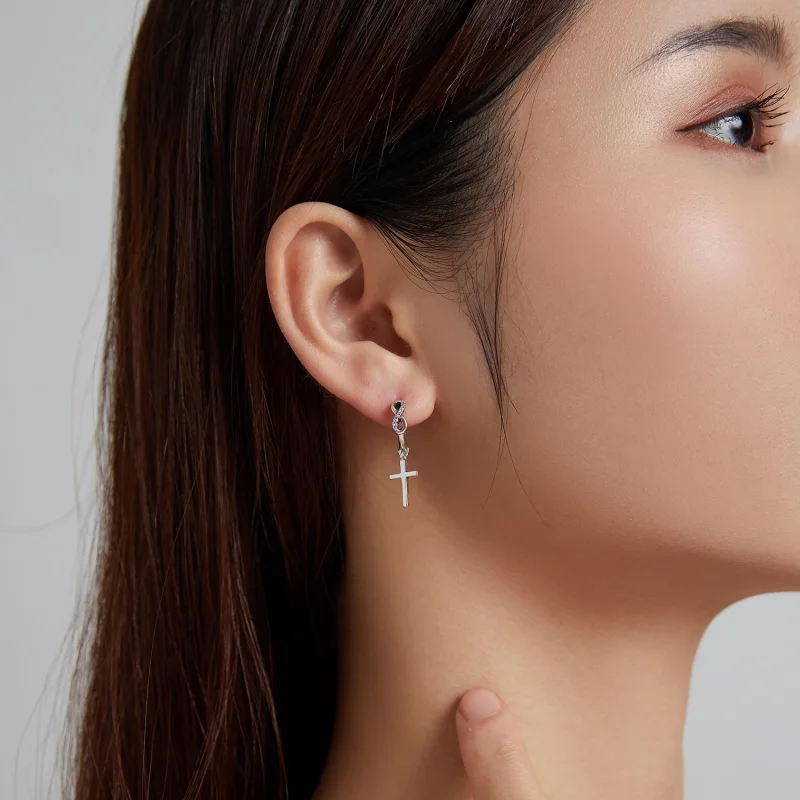 (imagem para) Pandora Style Creative Cross Hoop Earrings - BSE474 - Visualizar 9