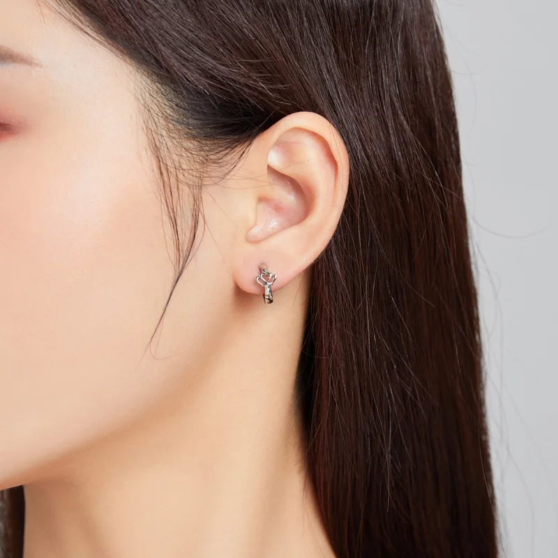 (imagem para) Pandora Style Crown Hoop Earrings - SCE1040 - Visualizar 5