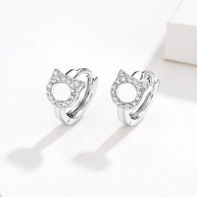(imagem para) Pandora Style Cute Cat Hoop Earrings - BSE171 - Visualizar 2