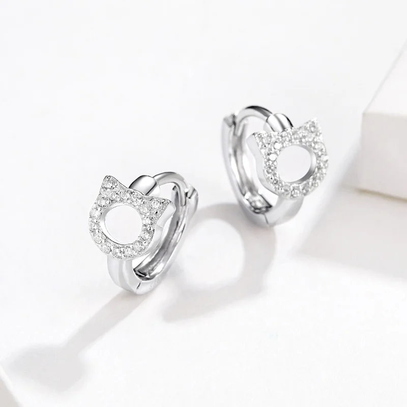 (imagem para) Pandora Style Cute Cat Hoop Earrings - BSE171 - Visualizar 3